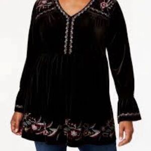 Style & Co Velvet Embroidered Tunic XXL Black Whimsigoth Bell Sleeves Festival